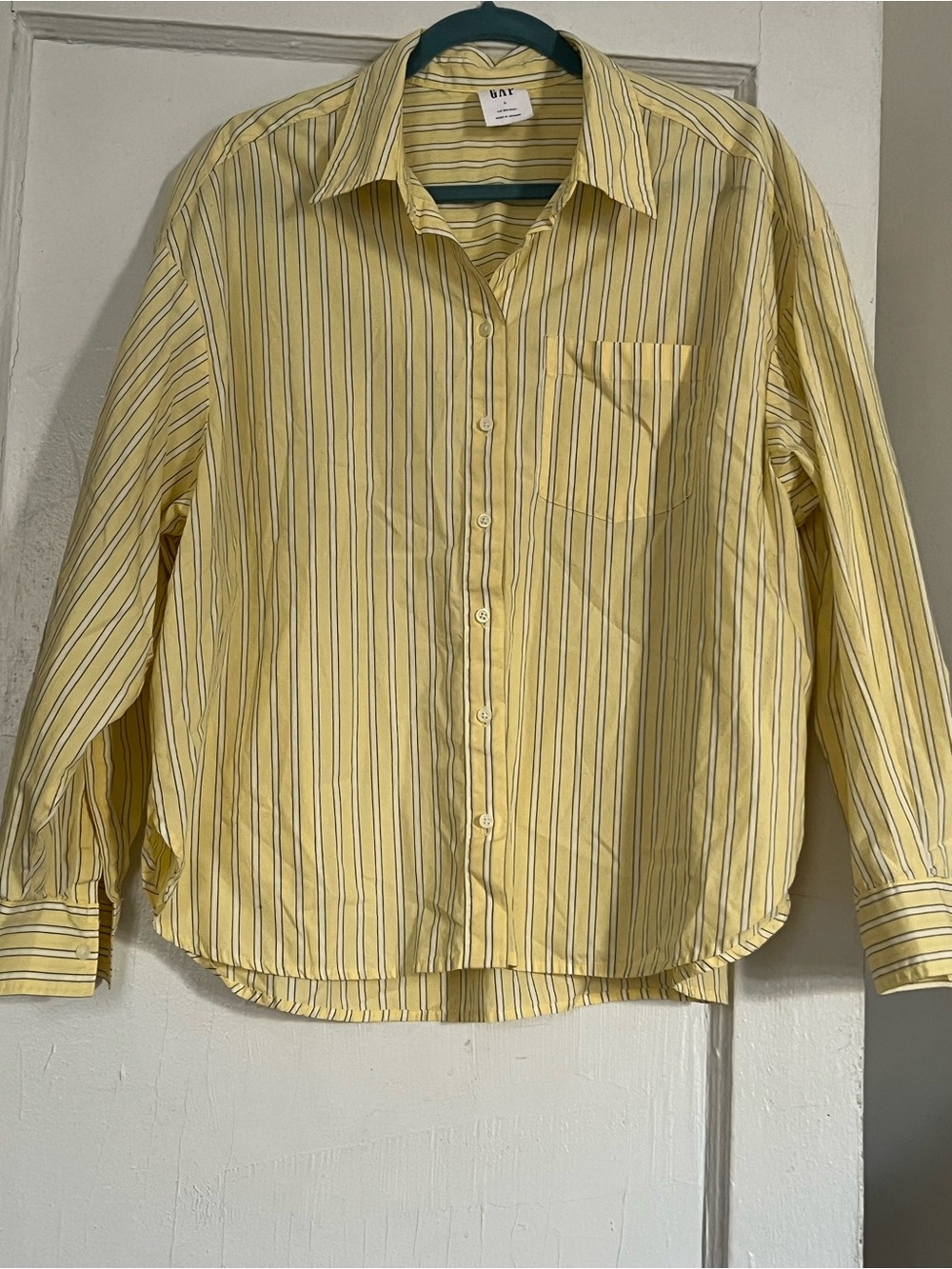 GAP Yellow Striped Button-Down Shirt with Navy & White Stripes